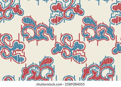 Ikat floral design embroidary seamless pattern on background vector illustration.Ikat ethnic oriental embroidery traditional.Indian Ikat pattern Aztec style abstract.design for texture,fabric,clothing