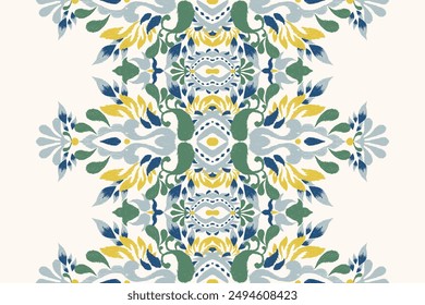 Ikat floral design pattern on white background vector illustration.Ikat ethnic oriental embroidery traditional.Indian Ikat pattern Aztec style abstract.design for texture,fabric,clothing,print,rug