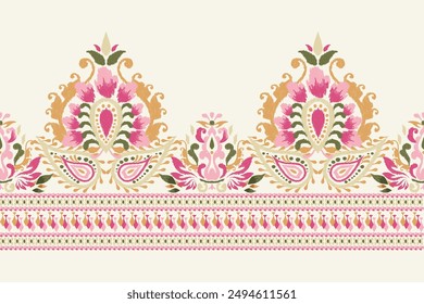 Ikat floral design pattern on white background vector illustration.Ikat ethnic oriental embroidery traditional.Indian Ikat pattern Aztec style abstract.design for texture,fabric,clothing,print,sarong.