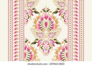 Ikat floral design pattern on white background vector illustration.Ikat ethnic oriental embroidery traditional.Indian Ikat pattern Aztec style abstract.design for texture,fabric,clothing,print,carpet