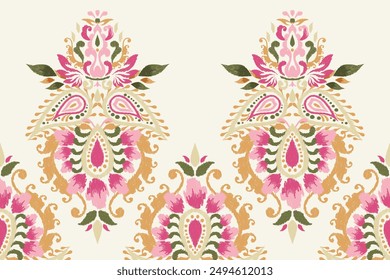 Ikat floral design pattern on white background vector illustration.Ikat ethnic oriental embroidery traditional.Indian Ikat pattern Aztec style abstract.design for texture,fabric,clothing,print,sarong.