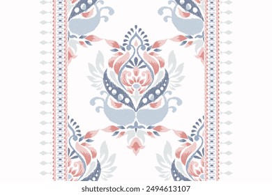 Ikat floral design pattern on white background vector illustration.Ikat ethnic oriental embroidery traditional.Indian Ikat pattern Aztec style abstract.design for texture,fabric,clothing,print,rug.