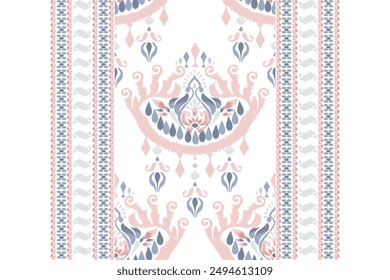 Ikat floral design pattern on white background vector illustration.Ikat ethnic oriental embroidery traditional.Indian Ikat pattern Aztec style abstract.design for texture,fabric,clothing,print,rug.