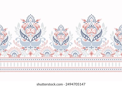 Ikat floral design pattern on white background vector illustration.Ikat ethnic oriental embroidery traditional.Indian Ikat pattern Aztec style abstract.design for texture,fabric,clothing,print,sarong.