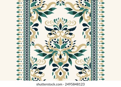 Ikat floral design pattern on white background vector illustration.Ikat ethnic oriental embroidery,Ikat pattern traditional Aztec style.design for texture,fabric,clothing,wrapping,decoration,carpet