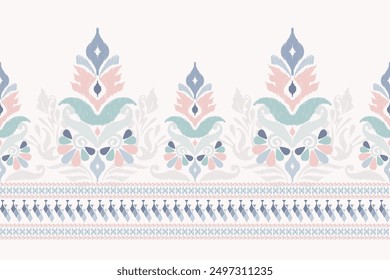 Ikat floral design pattern on white background vector illustration.Ikat ethnic oriental embroidery traditional.Indian Ikat pattern Aztec style abstract.design for texture,fabric,clothing,print,rug