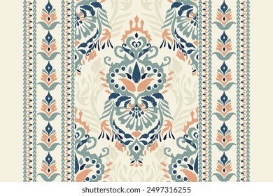 Ikat floral design pattern on white background vector illustration.Ikat ethnic oriental embroidery traditional.Indian Ikat pattern Aztec style abstract.design for texture,fabric,clothing,print,rug.