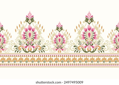 Ikat floral design pattern on white background vector illustration.Ikat ethnic oriental embroidery traditional.Indian Ikat pattern Aztec style abstract.design for texture,fabric,clothing,print,sarong.