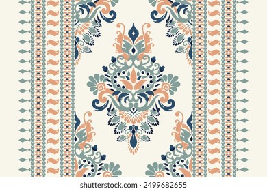 Ikat floral design pattern on white background vector illustration.Ikat ethnic oriental embroidery traditional.Indian Ikat pattern Aztec style abstract.design for texture,fabric,clothing,print,rug.