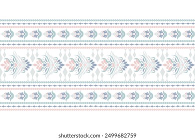 Ikat floral design pattern on white background vector illustration.Ikat ethnic oriental embroidery traditional.Indian Ikat pattern Aztec style abstract.design for texture,fabric,clothing,print,rug.