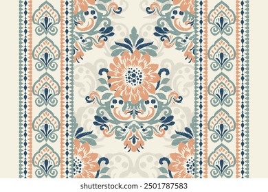 Ikat floral design pattern on white background vector illustration.Ikat ethnic oriental embroidery traditional.Indian Ikat pattern Aztec style abstract.design for texture,fabric,clothing,print,rug.