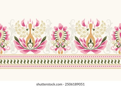 Ikat floral design pattern on white background vector illustration.Ikat ethnic oriental embroidery traditional.Indian Ikat pattern Aztec style abstract.design for texture,fabric,clothing,print,sarong.