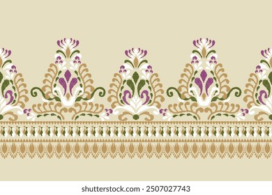 Ikat floral design pattern on brown  background vector illustration.Ikat ethnic oriental embroidery traditional.Indian Ikat pattern Aztec style abstract.design for texture,fabric,clothing,print,sarong