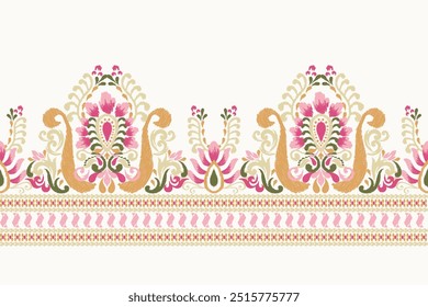 Ikat floral design pattern on white background vector illustration.Ikat ethnic oriental embroidery traditional.Indian Ikat pattern Aztec style abstract.design for texture,fabric,clothing,print,sarong.