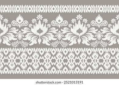 Padrão de design floral Ikat no vetor de fundo cinza ilustration.Ikat bordado oriental étnico tradicional.Indian Ikat padrão estilo asteca abstract.design para textura, tecido, roupas, impressão, tapete.