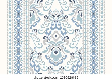 Ikat floral design pattern on white background vector illustration.Ikat ethnic oriental embroidery traditional.Indian Ikat pattern Aztec style abstract.design for texture,fabric,clothing,print,carpet