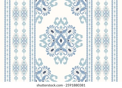 Ikat floral design pattern on white background vector illustration.Ikat ethnic oriental embroidery traditional.Indian Ikat pattern Aztec style abstract.design for texture,fabric,clothing,print,carpet.