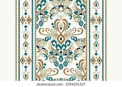 Ikat floral design pattern on white background vector illustration.Ikat ethnic oriental embroidery traditional.Indian Ikat pattern Aztec style abstract.design for texture,fabric,clothing,print,rug