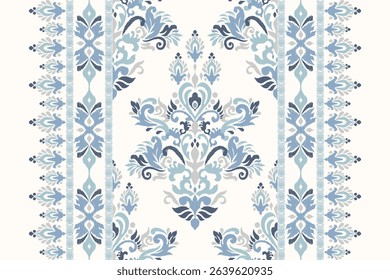 Ikat floral design pattern on white background,Ikat oriental pattern traditional,Ikat flower pattern,vector illustration,Aztec style,abstract background.design for texture,fabric,clothing,decoration