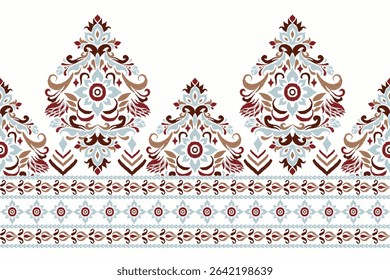 Ikat floral design pattern on white background,Ikat oriental pattern traditional,Ikat flower pattern,vector illustration,Aztec style,abstract background.design for texture,fabric,clothing,decoration