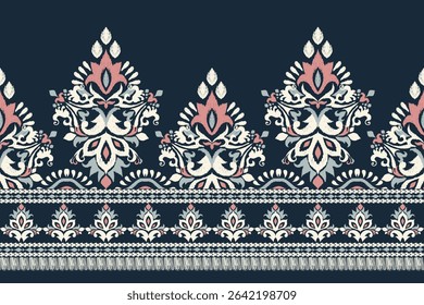 Ikat floral design pattern on blue background,Ikat oriental pattern traditional,Ikat flower pattern,vector illustration,Aztec style,abstract background.design for texture,fabric,clothing,decoration