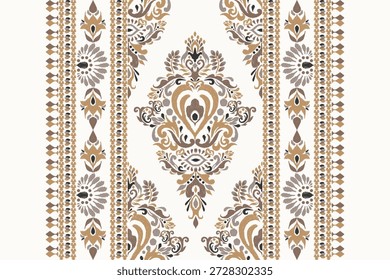 Padrão de design floral Ikat no vetor branco de fundo ilustration.Ikat bordado oriental étnico tradicional.Indian padrão Ikat estilo asteca abstract.design para textura, tecido, roupas, impressão, tapete.
