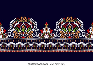 Ikat floral design pattern,Ikat floral pattern,Ikat ethnic oriental on black background,vector illustration,baroque style,hand drawn pattern.design for texture,fabric,clothing,decoration,sarong,print