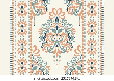 Ikat floral design pattern,Ikat floral pattern,Ikat ethnic oriental on white background,vector illustration,baroque style,hand drawn pattern.design for texture,fabric,clothing,decoration,carpet,print.