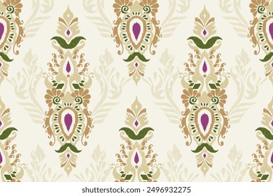 Ikat florales Design nahtloses Muster auf weißem Hintergrund, Vektorgrafik.Ikat ethnisch-orientalische Stickerei.Ikat Aztec Stil,abstrakter Hintergrund.Design für Textur,Stoff,Kleidung,Umhüllungspapier.