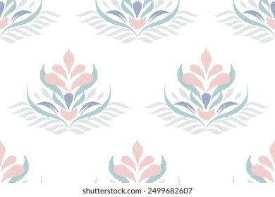 Ikat floral design seamless pattern on white background vector illustration.Ikat ethnic oriental embroidery traditional.Indian Ikat pattern Aztec style abstract.design for texture,fabric,clothing.