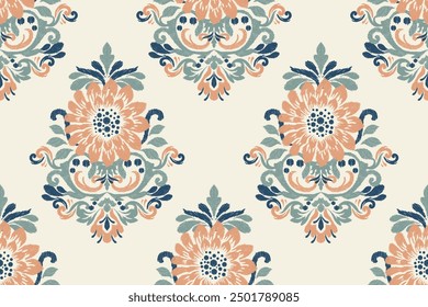 Ikat floral design seamless pattern on white background vector illustration.Ikat ethnic oriental embroidery.Ikat Aztec style,abstract background.design for texture,fabric,clothing,wrapping paper,print