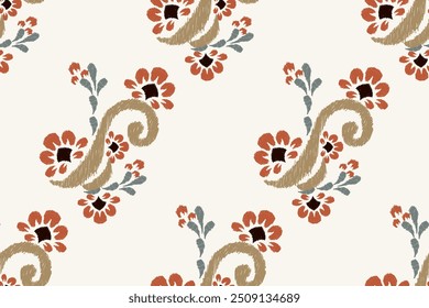 Ikat floral design seamless pattern on white background vector illustration.Ikat ethnic oriental embroidery traditional.Indian Ikat pattern Aztec style abstract.design for texture,fabric,clothing,tile