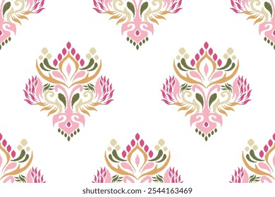 Projeto floral Ikat padrão sem emenda no vetor branco de fundo ilustration.Ikat bordado oriental étnico tradicional.Indian padrão Ikat estilo asteca abstract.design para textura, tecido, roupas.