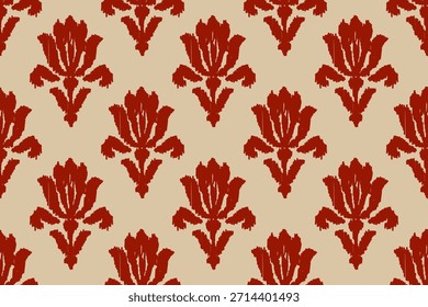Ikat floral design seamless pattern background vector illustration.Ikat ethnic oriental traditional embroidery.Indian Ikat pattern, Aztec style abstract. design for texture, fabric, clothing, tile
