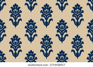 Ikat diseño floral sin fisuras patrón de fondo Ilustración vectorial.Ikat étnico oriental bordado tradicional.Patrón de Ikat indio, estilo azteca abstracto. diseño de textura, tela, ropa, azulejo