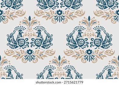 Ikat diseño floral sin fisuras patrón de fondo Ilustración vectorial.Ikat étnico oriental bordado tradicional.Patrón de Ikat indio, estilo azteca abstracto. diseño de textura, tela, ropa, azulejo