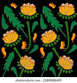 Ikat floral  embroidery on black background. Ikat ethnic oriental seamless pattern traditional.Aztec style abstract vector illustration.design for texture,fabric,clothing,wrapping,decoration.
