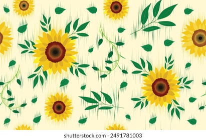 Ikat floral ethnic fabric sunflower seamless pattern. traditional ikat ethnic pattern style. Designed for saree, sarong, batik ,carpet ,clothing ,ikat pattern ,fabric ,embroidery ,textile art ,weaving