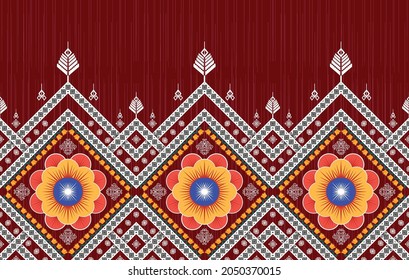 Ikat floral ethnic pattern. Aztec fabric carpet mandala ornament boho chevron textile decoration wallpaper. Tribal turkey African Indian traditional embroidery oriental vector  illustration background