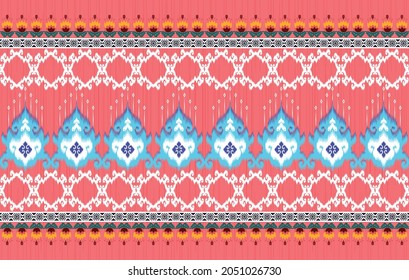 Ikat floral ethnic pattern. Aztec fabric carpet mandala ornament boho chevron textile decoration wallpaper. Tribal turkey African Indian traditional embroidery vector illustrations background 