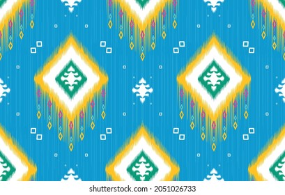 Ikat floral ethnic pattern. Aztec fabric carpet mandala ornament boho chevron textile decoration wallpaper. Tribal turkey African Indian traditional embroidery vector illustrations background 