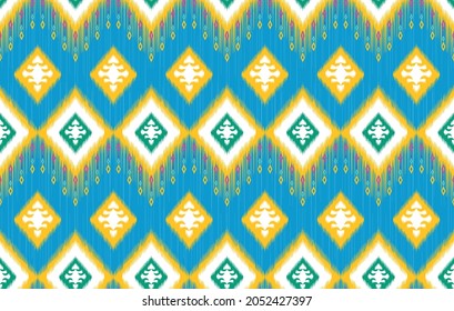 Ikat floral ethnic pattern. Aztec fabric carpet mandala ornament boho chevron textile decoration wallpaper. Tribal turkey African Indian traditional embroidery vector illustrations background 