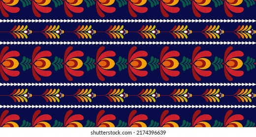 Ikat floral ethnic textile seamless pattern design. Aztec fabric carpet mandala ornaments flower textile motif decorations wallpaper. Tribal boho native textile turkey traditional embroidery vector