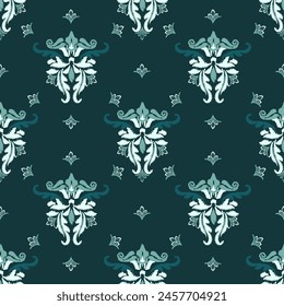 Ikat floral green embroidery on navy blue background.Ikat ethnic oriental pattern traditional.Aztec style abstract vector illustration.design for texture,fabric,clothing,wrapping,decoration,sarong.