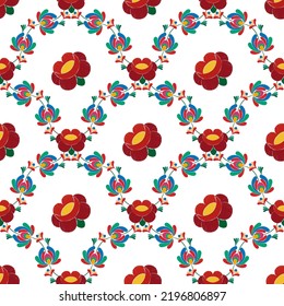 Ikat floral Hungarian polish Moravian folk ethnic seamless textile pattern design. Aztec fabric carpet boho mandalas textile decor wallpaper. Tribal native motif flower traditional embroidery vector 