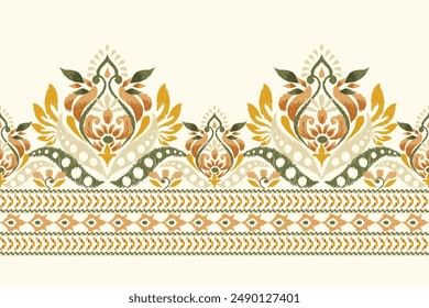 Ikat floral paisley design pattern on white background.Ikat ethnic oriental embroidery traditional,Aztec style,abstract background,vector illustration.design for texture,fabric,clothing,decoration.