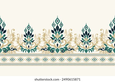 Ikat floral paisley design pattern on white background.Ikat ethnic oriental embroidery traditional,Aztec style,abstract background,vector illustration.design for texture,fabric,clothing,decoration