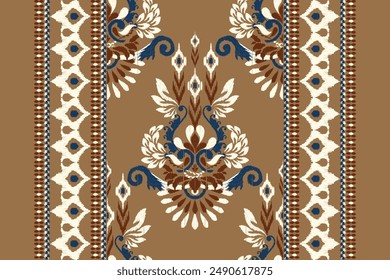 Ikat floral paisley design pattern on white background.Ikat ethnic oriental embroidery traditional,Aztec style,abstract background,vector illustration.design for texture,fabric,clothing,decoration.