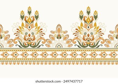 Ikat floral paisley design pattern on white background.Ikat ethnic oriental embroidery traditional,Aztec style,abstract background,vector illustration.design for texture,fabric,clothing,decoration.