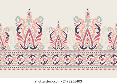 Ikat floral paisley design pattern on white background.Ikat ethnic oriental embroidery traditional,Aztec style,abstract background,vector illustration.design for texture,fabric,clothing,decoration.